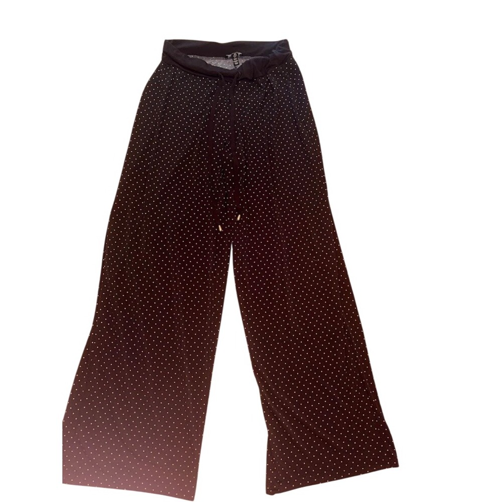 Jones New York Womens Small Polka Dot Wide Leg Drawstring Lounge Pants Black